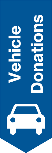 A blue and white logo with the words vehicle donations.