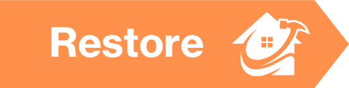 The restore logo on an orange background.