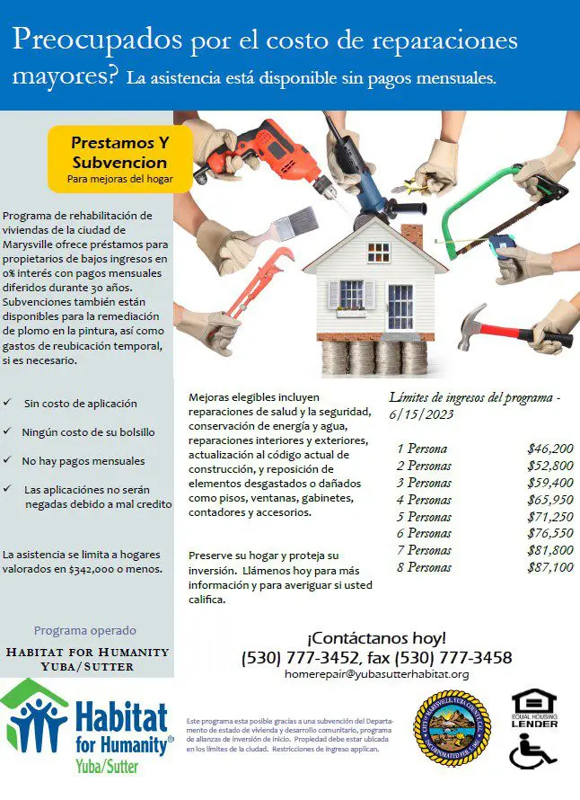 A flyer for a home repair program in spanish.