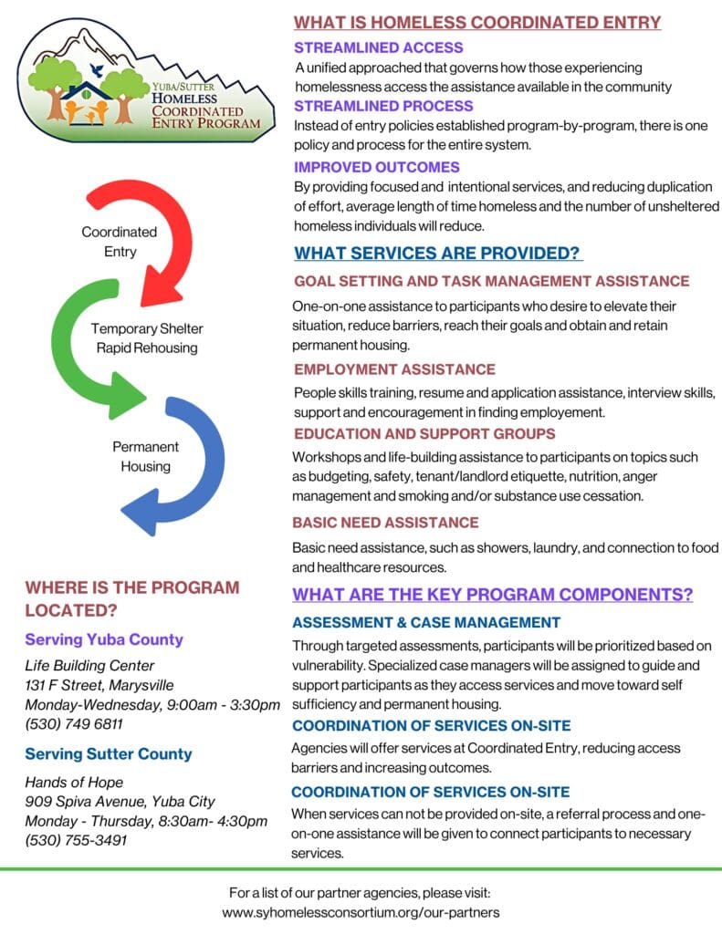 Homeless coordinated entry program informational flyer.